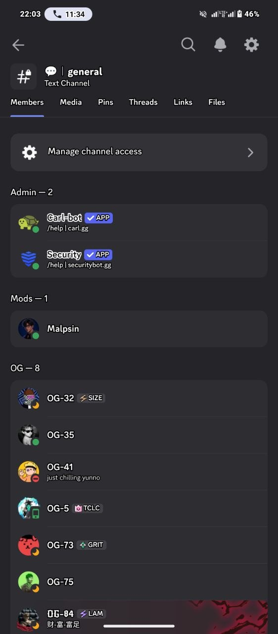 Discord channel member list showing Malpsin under the Mods role